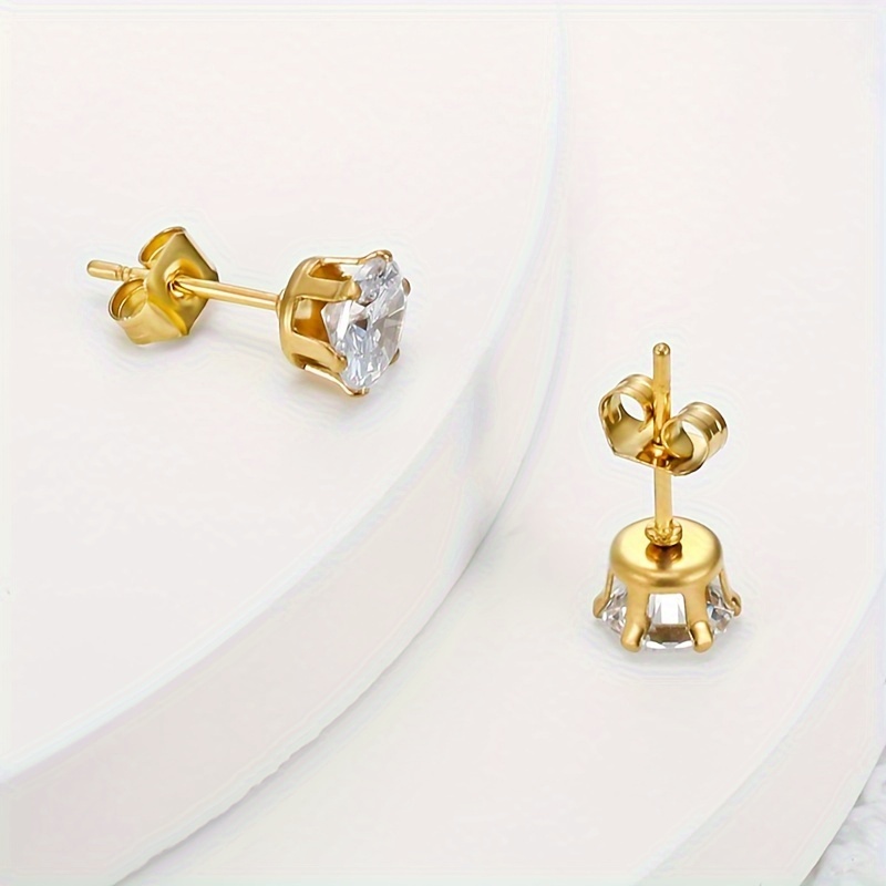 1ct CZ Stainless Steel Stud Earrings for Weddings & Parties